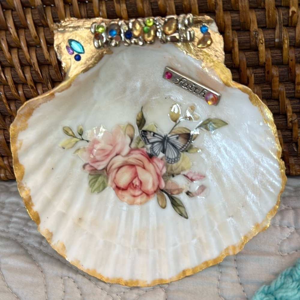 Clam Shell Trinket Dish Decoupage Jewelry Dish